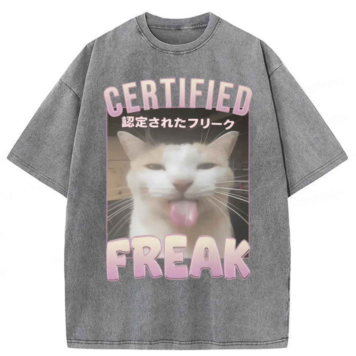 Tokyoviva Certified Freak Funny Cat Washed T-shirt