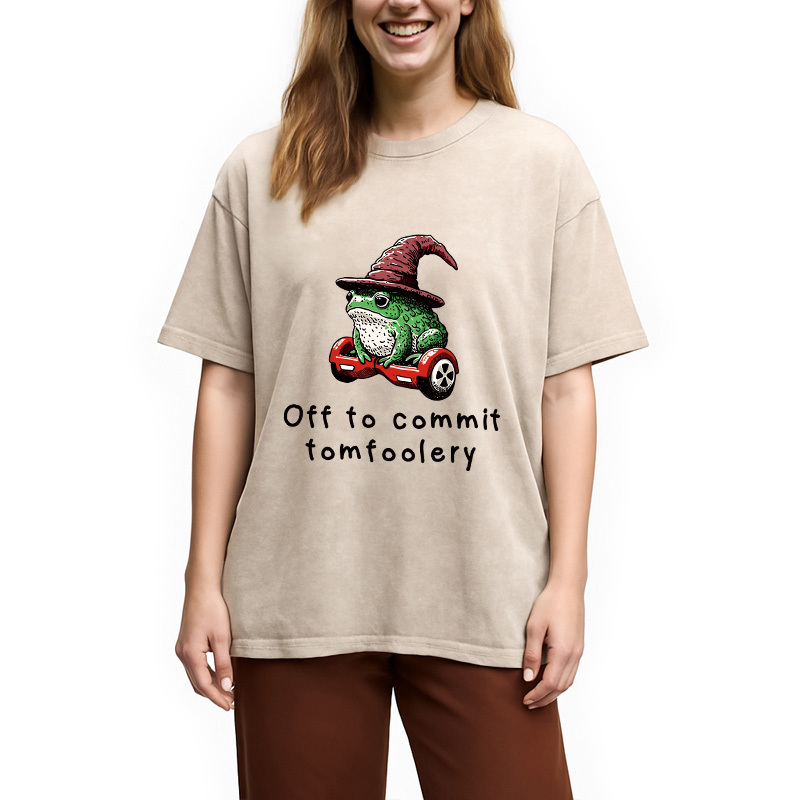 Japanese Frog Riding A Balance Scooter Washed T-Shirt