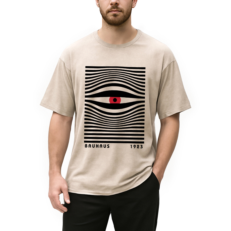 Geometric Eyes Printed Washed T-Shirt