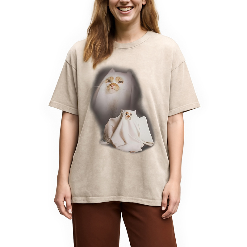 Ghost Cat Meme Washed T-Shirt