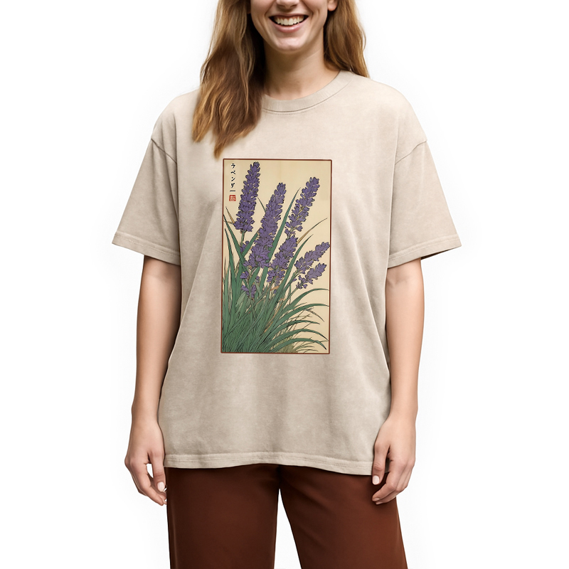 Lavender Ukiyo-e Japanese Washed T-Shirt