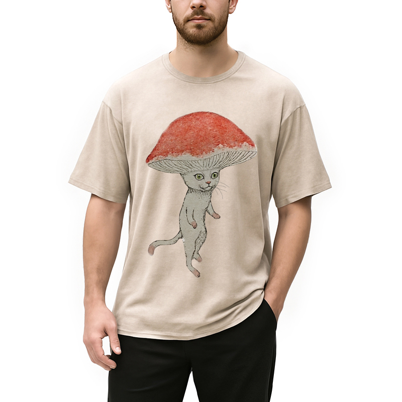 Magic Mushroom Cat Washed T-Shirt