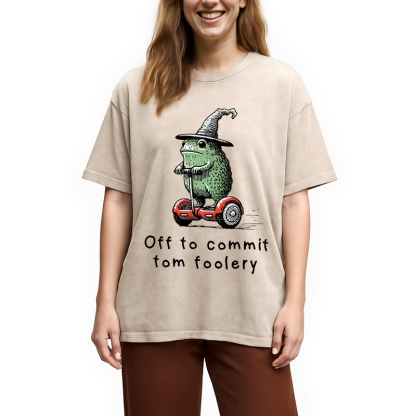 Frog Riding A Balance Scooter Washed T-Shirt
