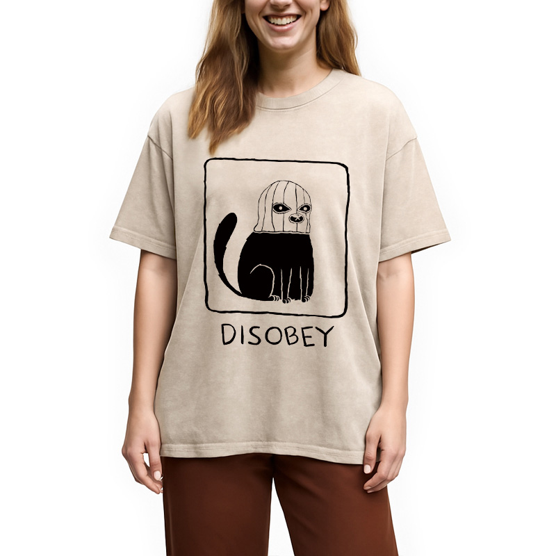 Disobey Cat Washed T-Shirt