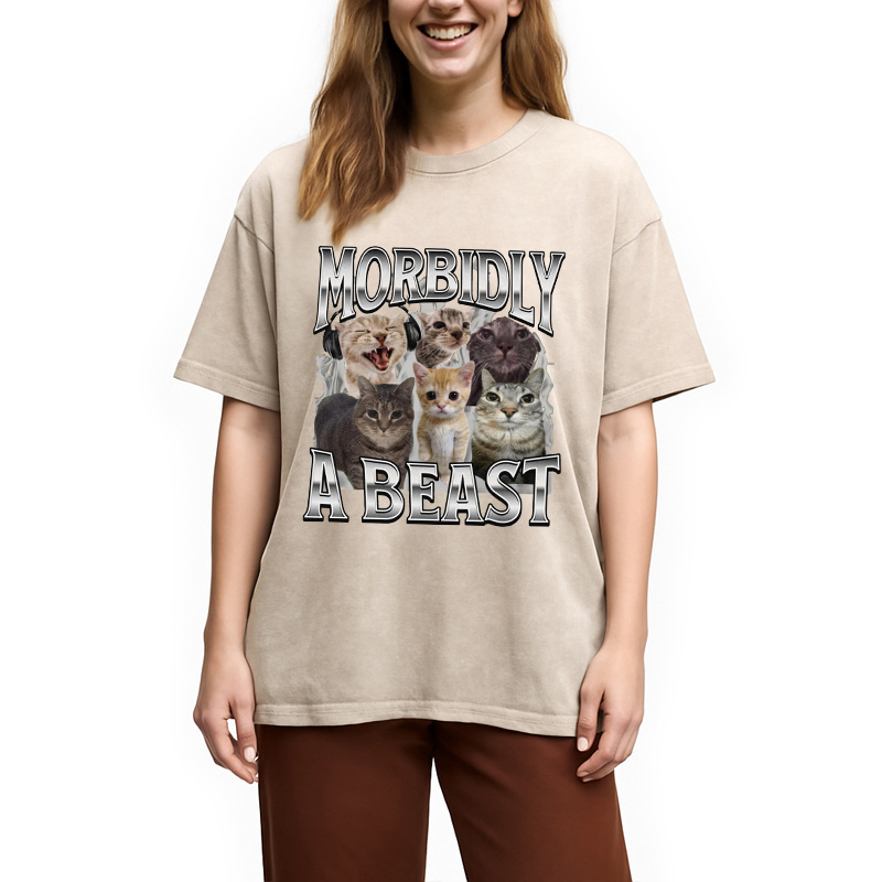 Morbidly A Beast Cat Meme Washed T-Shirt