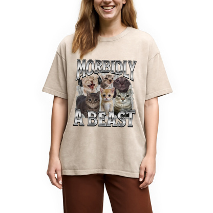 Morbidly A Beast Cat Meme Washed T-Shirt