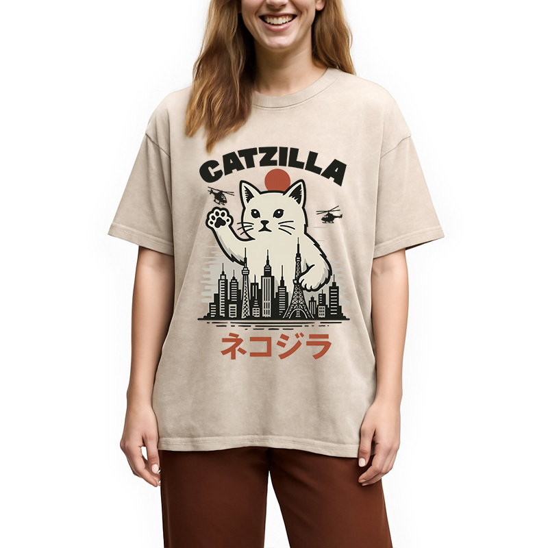 Feline Fury Over Tokyo Washed T-Shirt