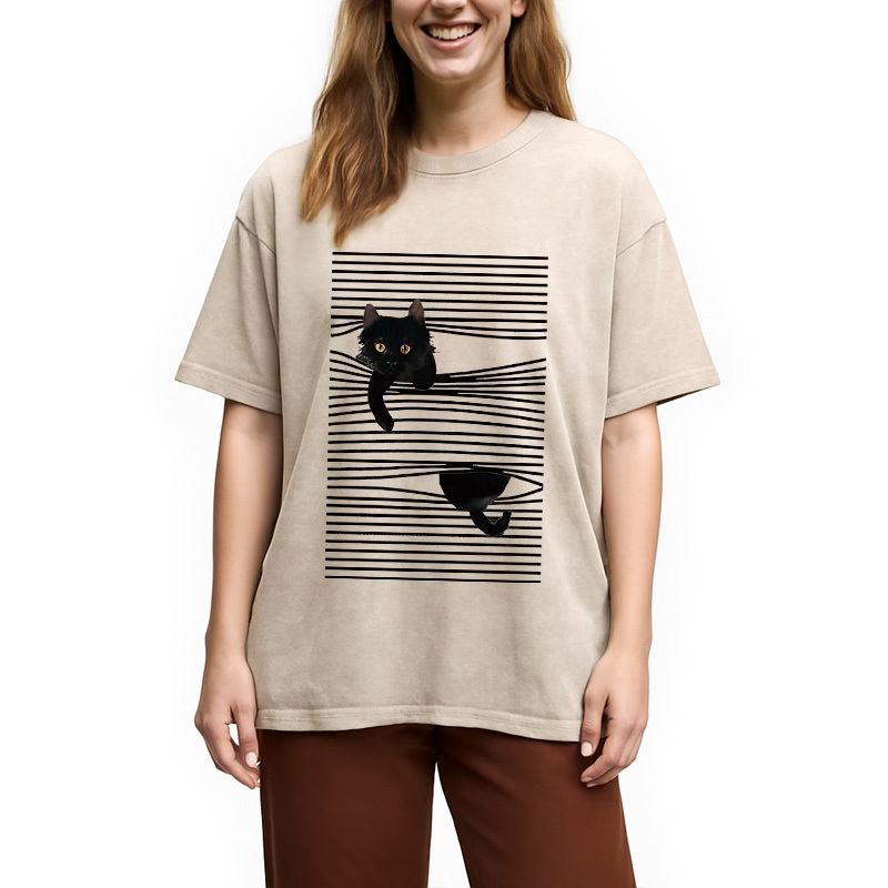 Cat Scratching Curtain Washed T-Shirt