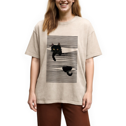 Cat Scratching Curtain Washed T-Shirt