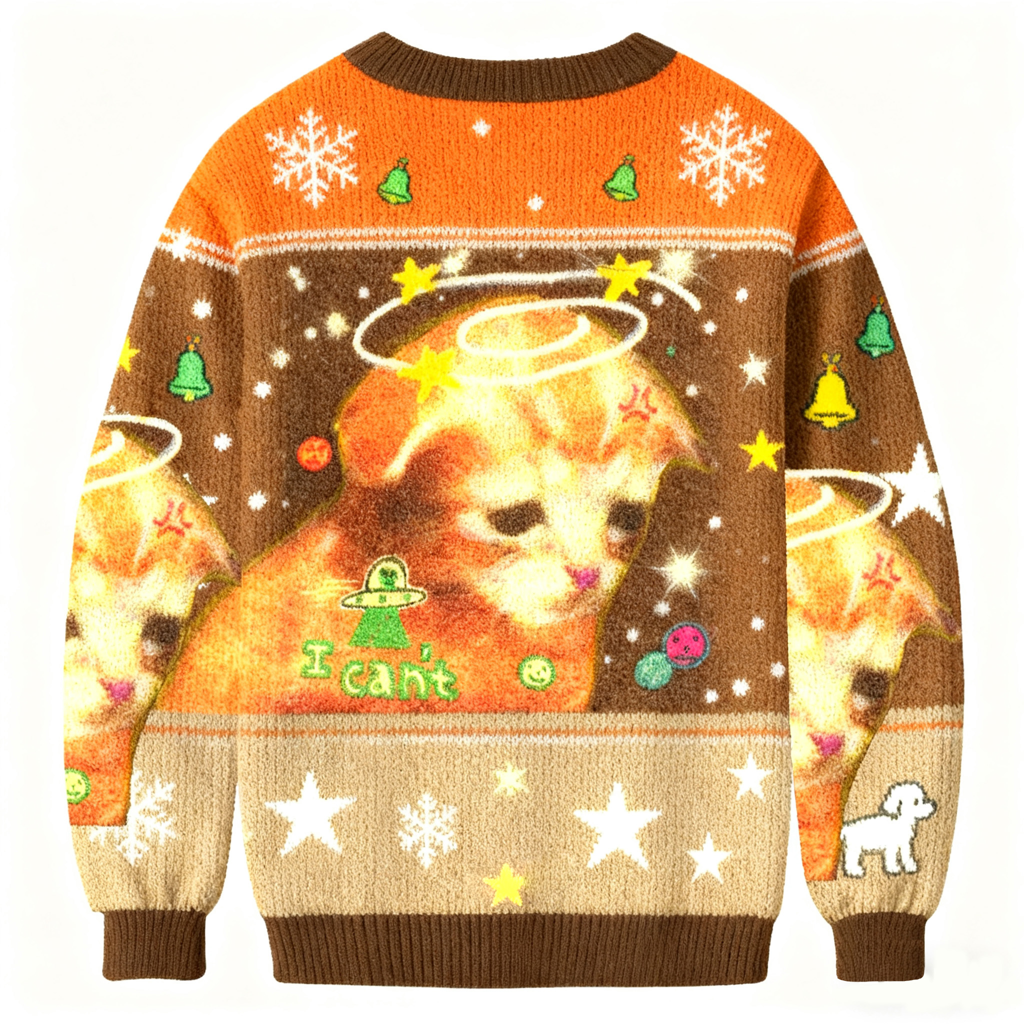 Cosmic Funny Cat MeMe Says 'I Can't' Christmas Ugly Sweatershirt