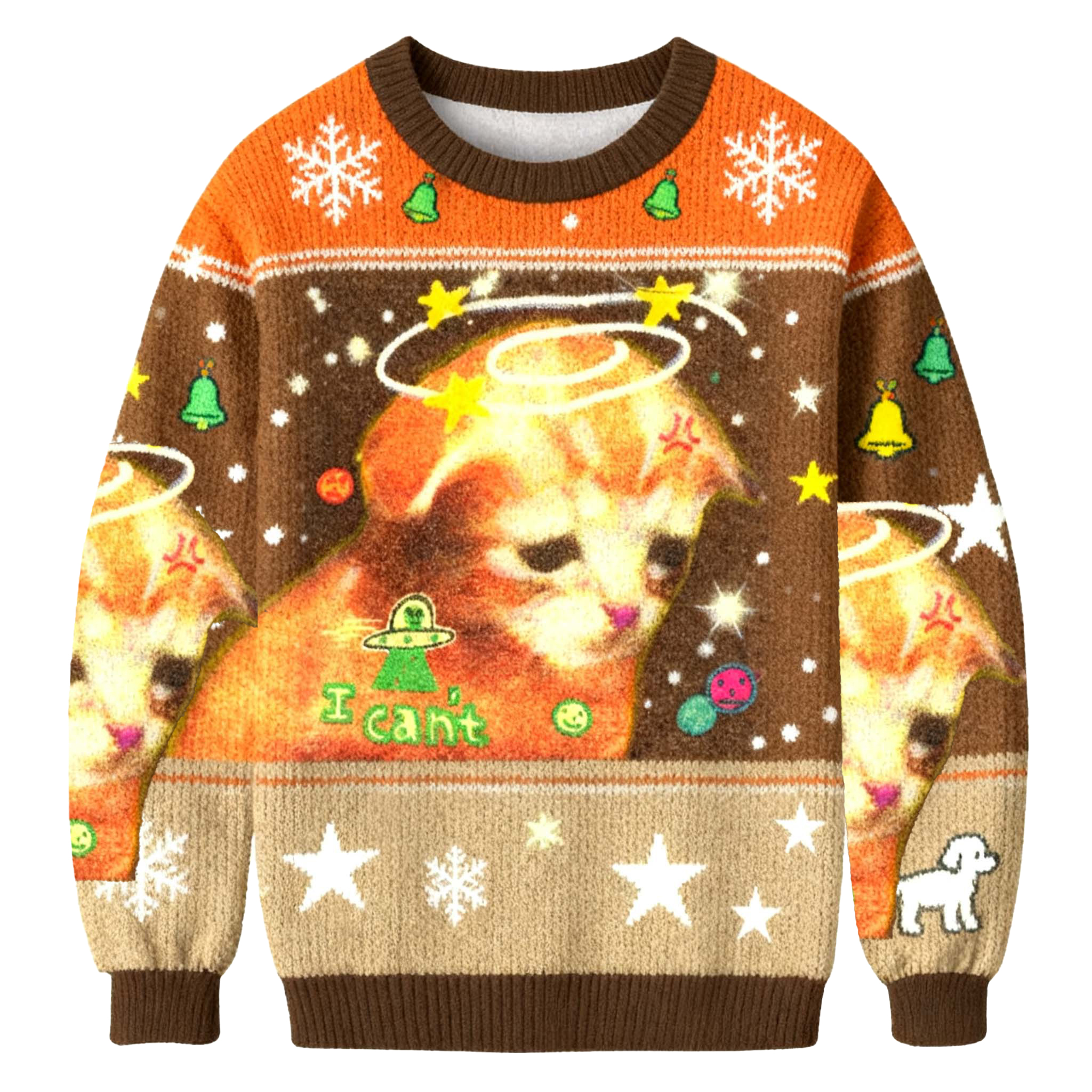 Cosmic Funny Cat MeMe Says 'I Can't' Christmas Ugly Sweatershirt
