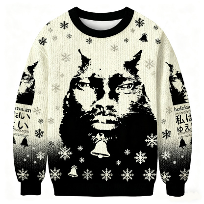 Cat-Man Hybrid Portrait Christmas Ugly Sweatshirt