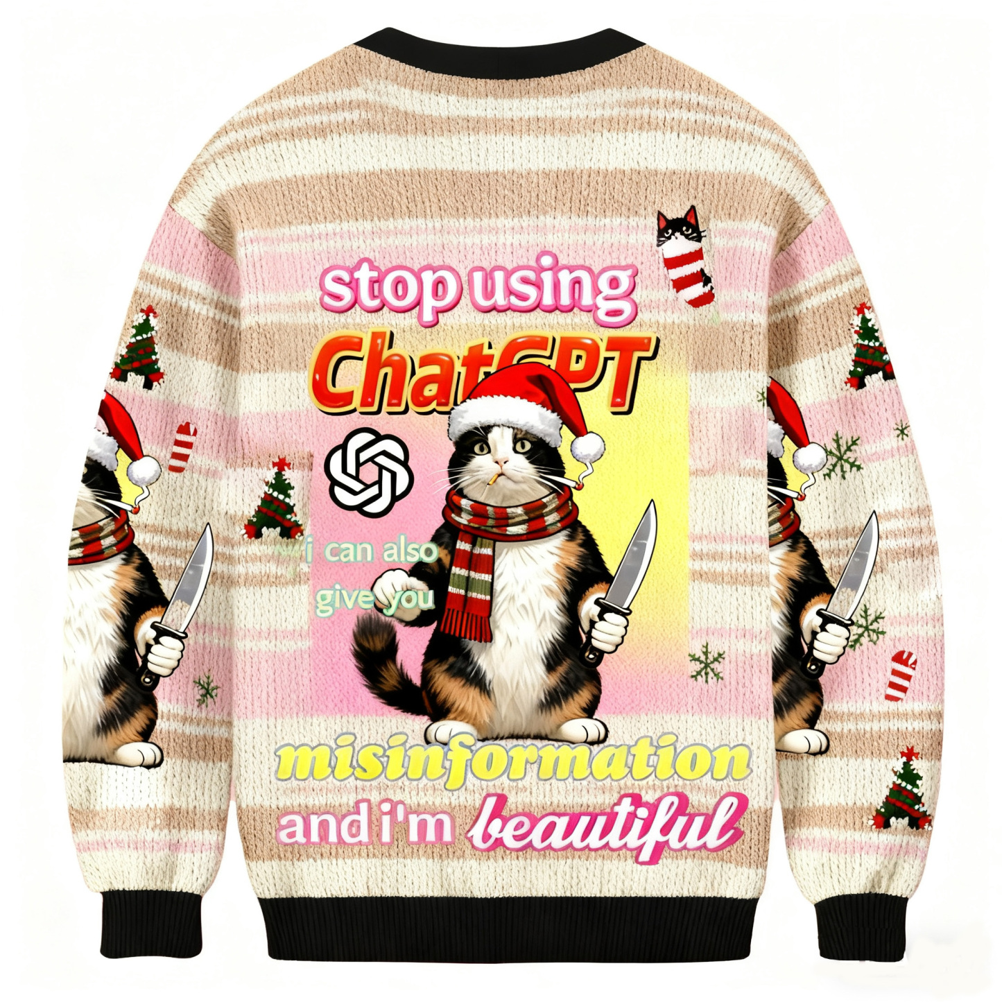 Stop Using ChatGPT Christmas Ugly Sweatshirt
