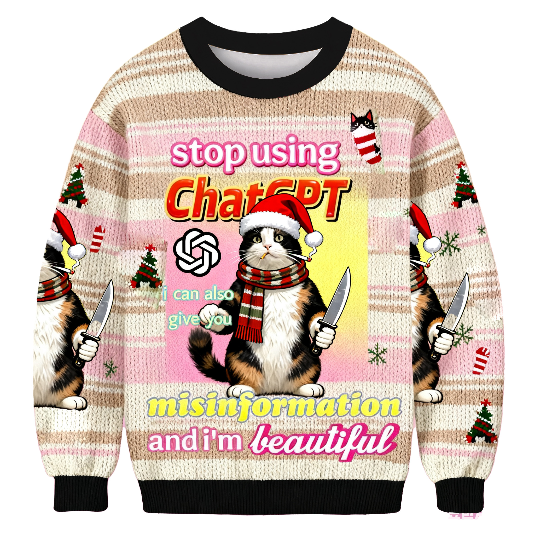 Stop Using ChatGPT Christmas Ugly Sweatshirt