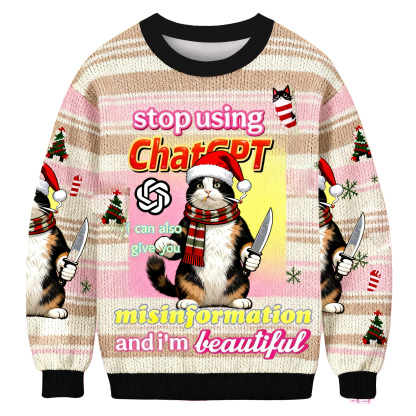 Stop Using ChatGPT Christmas Ugly Sweatshirt