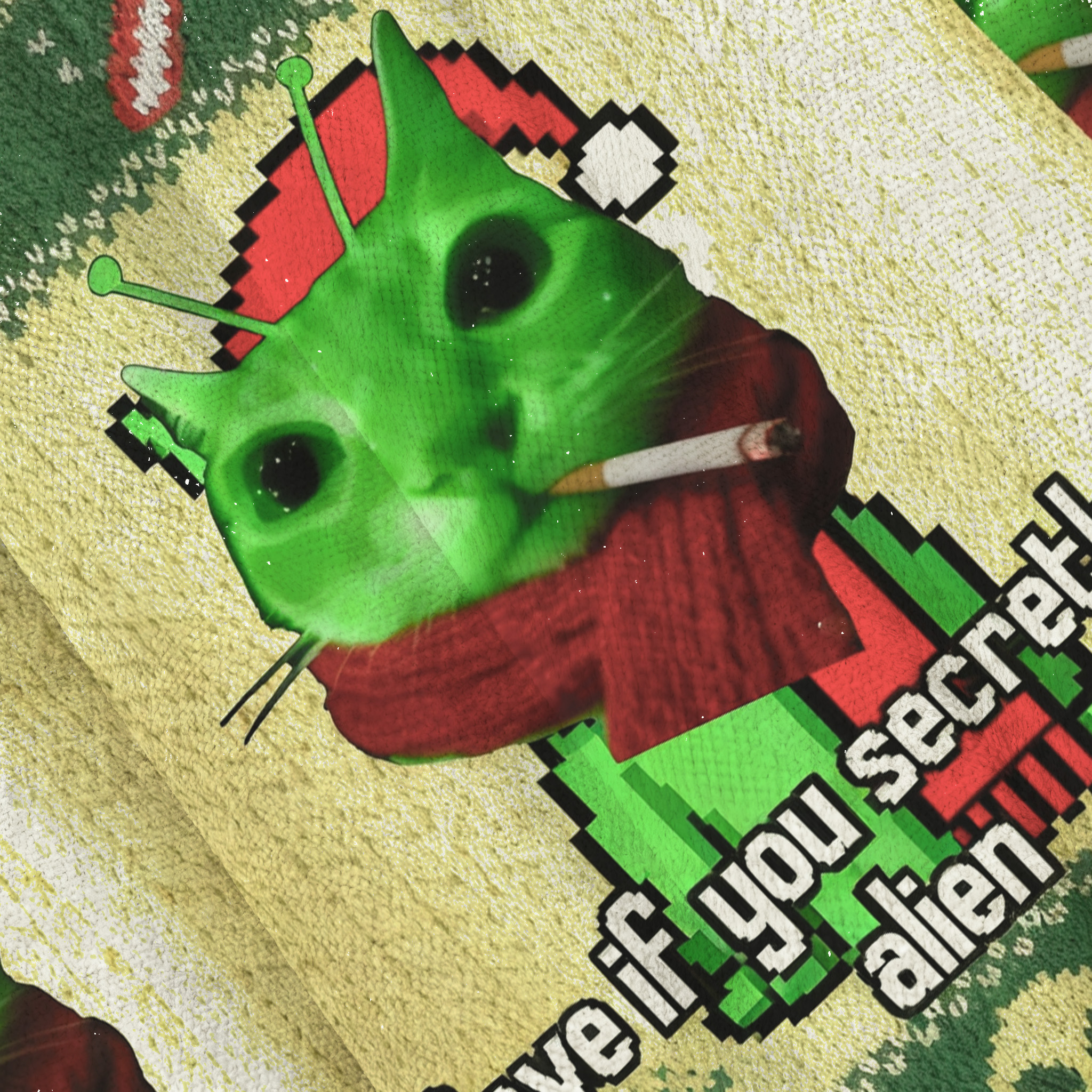 Save If You Secretly An Alien Smoing Cat Meme Christmas Ugly Sweatshirt