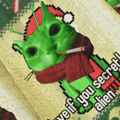 Save If You Secretly An Alien Smoing Cat Meme Christmas Ugly Sweatshirt