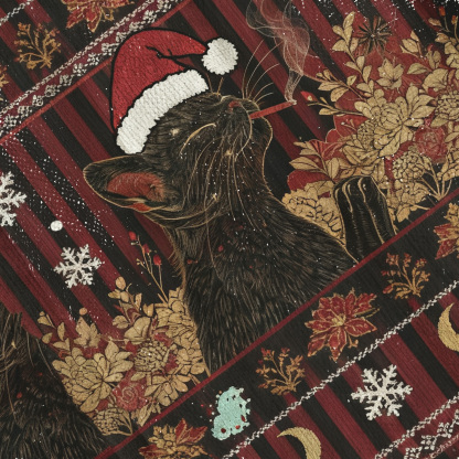 Cool Black Cat Smoking In Artistic Floral Scene Ugly Sweatshirt