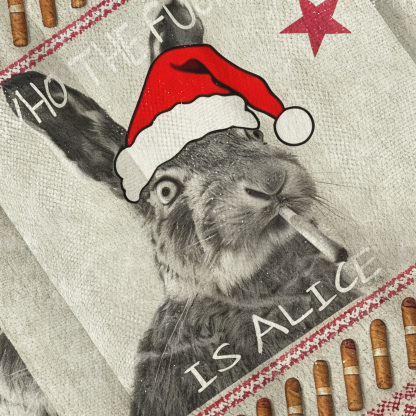 Who The Fuck Is Alice Funny Smoking Rabbit Meme Christmas Ugly Sweatshirt