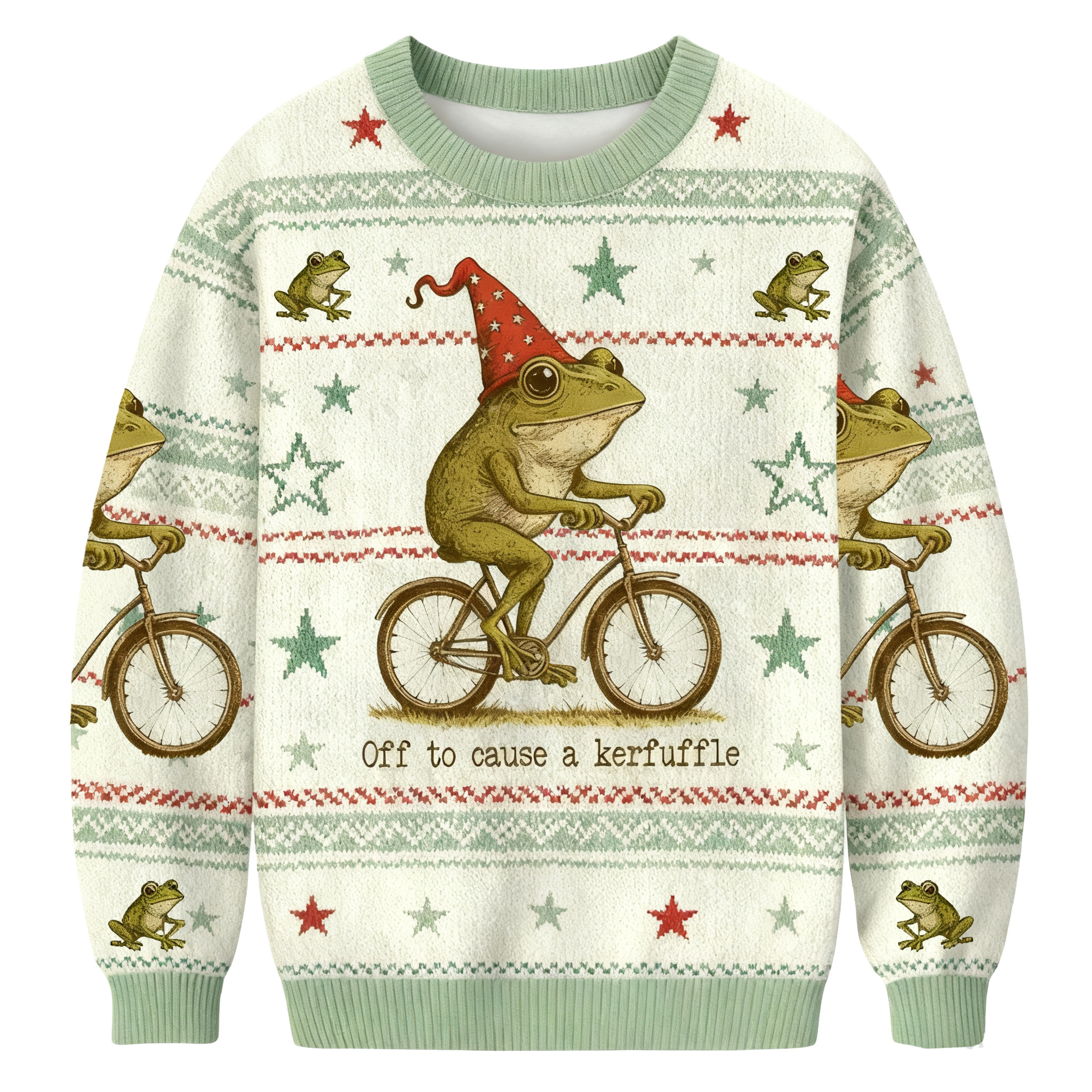 Off To Cause A Kerfuffle Funny Frog Christmas Ugly Sweatshirt