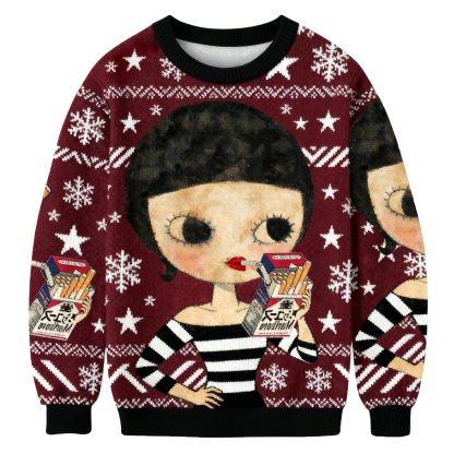 Big-Eyed Girl In Striped Dress Smoking Ugly Sweatshirt