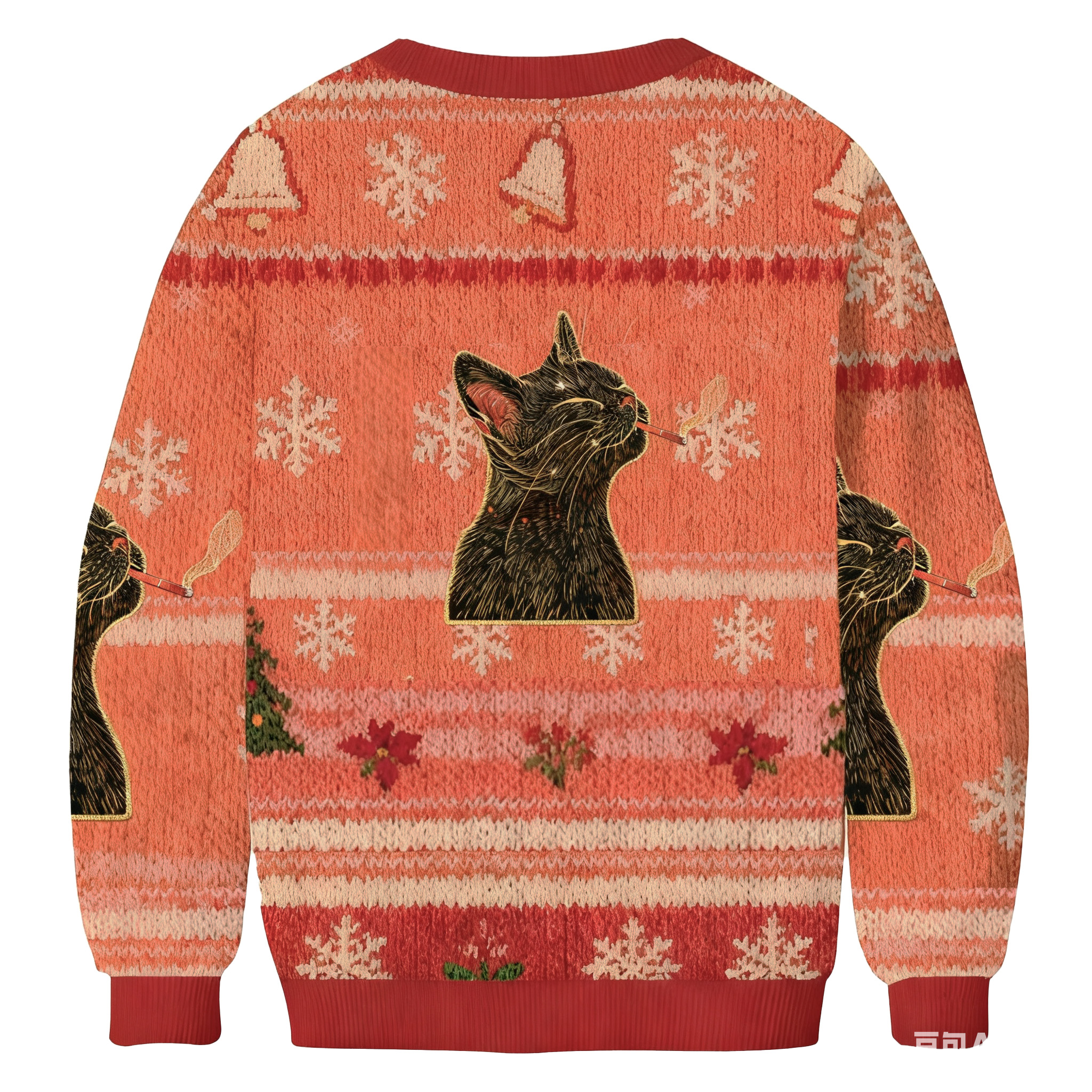 Cool Black Cat Smoking In Artistic Floral Scene Ugly Sweatshirt