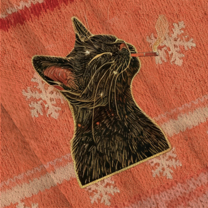 Cool Black Cat Smoking In Artistic Floral Scene Ugly Sweatshirt