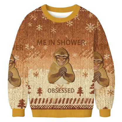 Me In Shower Obsessed Monkey Christmas Ugly Sweatshirt