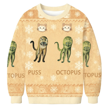 Puss And Octopus Hybrid Meme Christmas Ugly Sweatshirt