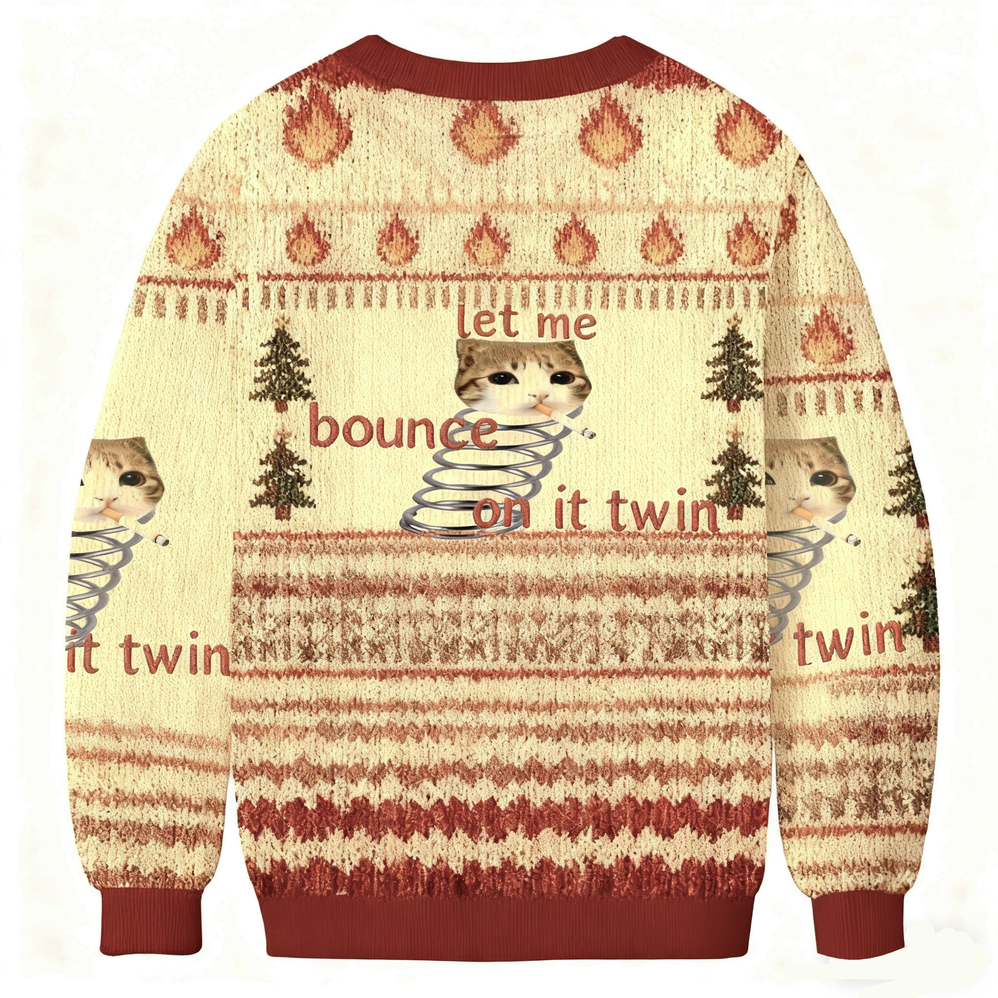 Cat Let Me Bounce On It Twin Christmas Ugly Sweatshirt