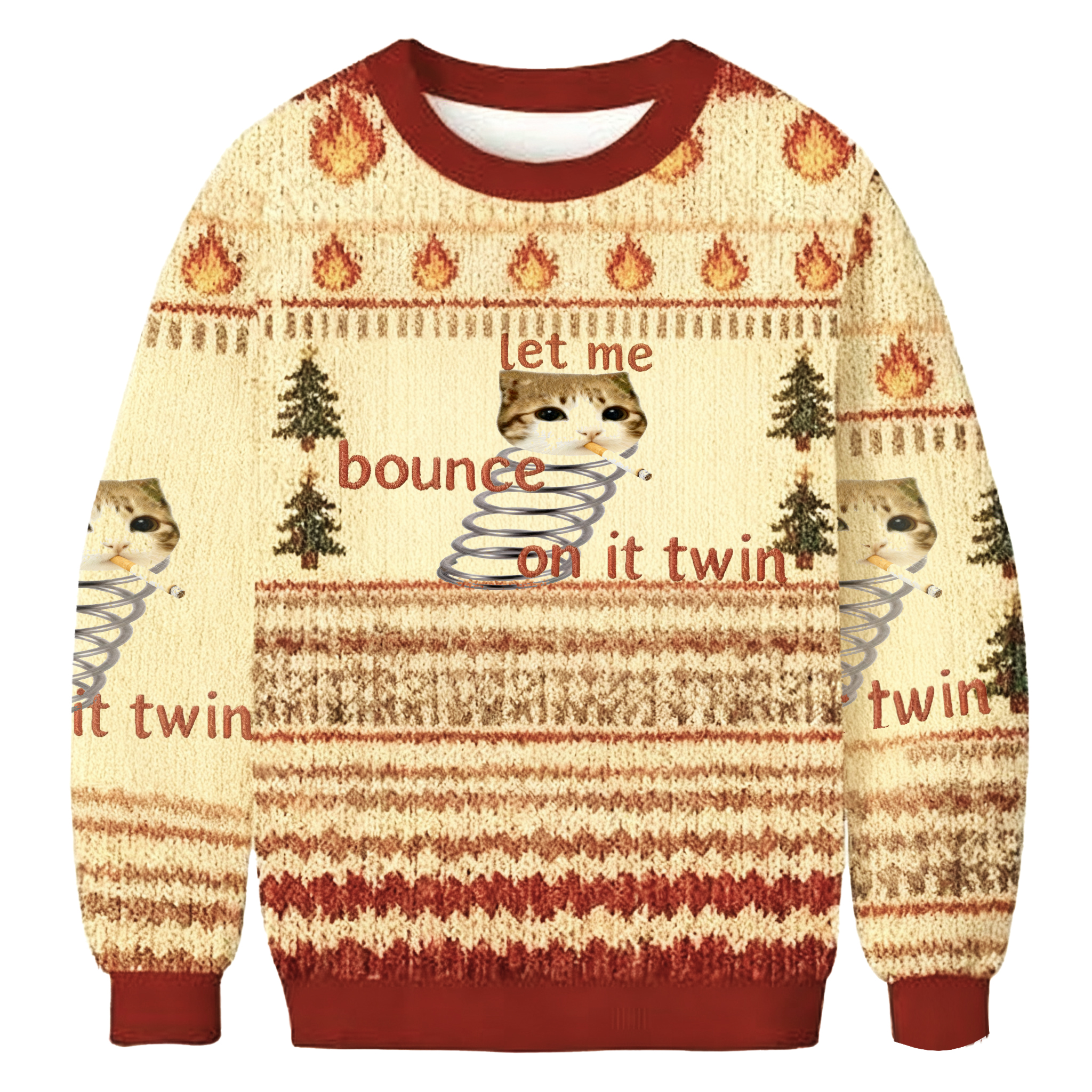 Cat Let Me Bounce On It Twin Christmas Ugly Sweatshirt