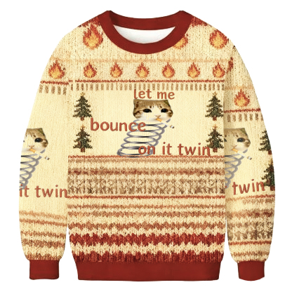 Cat Let Me Bounce On It Twin Christmas Ugly Sweatshirt