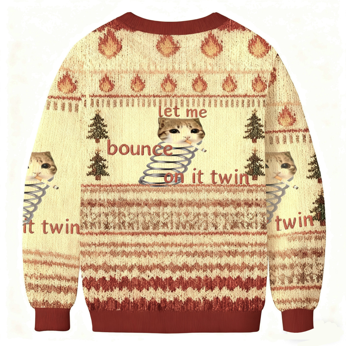 Cat Let Me Bounce On It Twin Christmas Ugly Sweatshirt