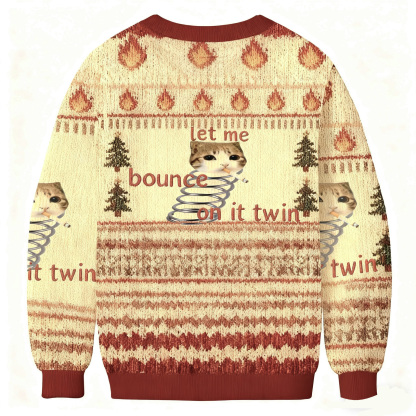 Cat Let Me Bounce On It Twin Christmas Ugly Sweatshirt
