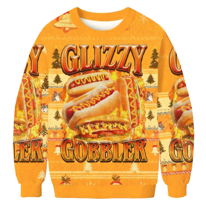 Baddiecat Glizzy Gobbler Hot Dog Christmas Ugly Sweatshirt