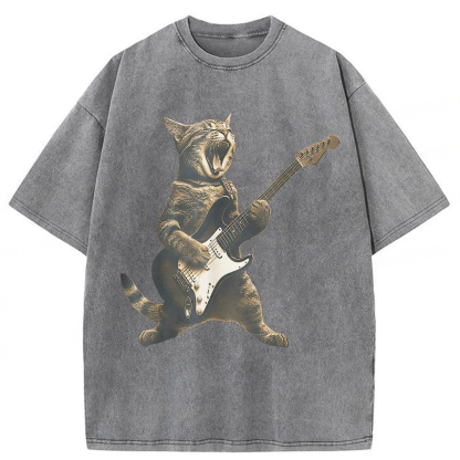 Tokyoviva Rock Cat Playing Guitar Washed T-shirt