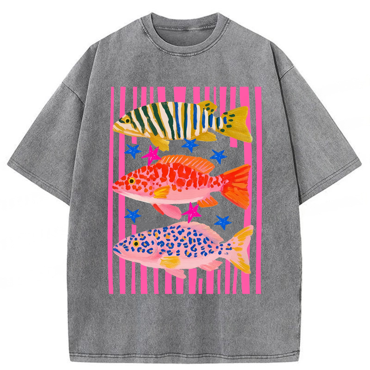 Tokyoviva Summer Preppy Fish Washed T-shirt