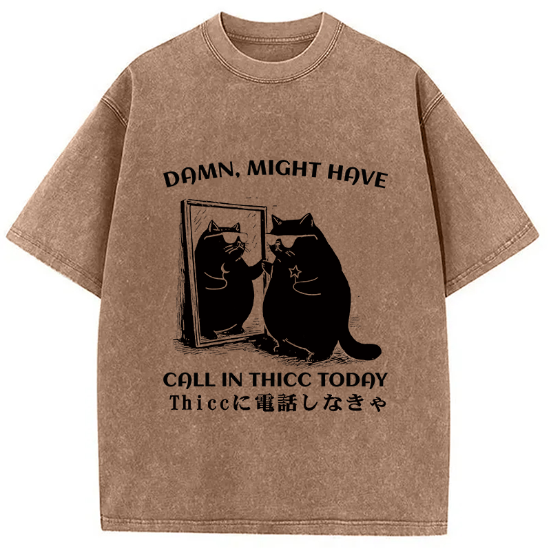 Black Cat Admiring Himself Washed T-Shirt