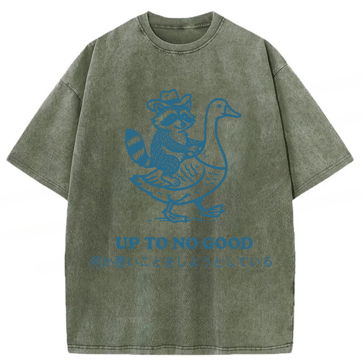 Tokyoviva Japanese Raccoon Riding Goose Up To No Good Washed T-shirt