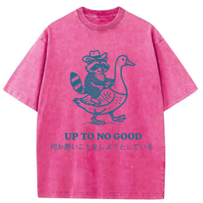 Tokyoviva Japanese Raccoon Riding Goose Up To No Good Washed T-shirt
