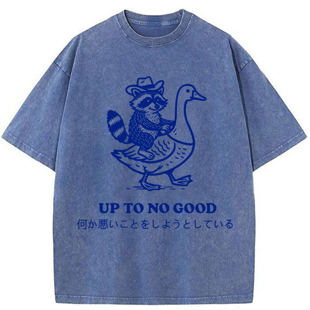 Tokyoviva Japanese Raccoon Riding Goose Up To No Good Washed T-shirt