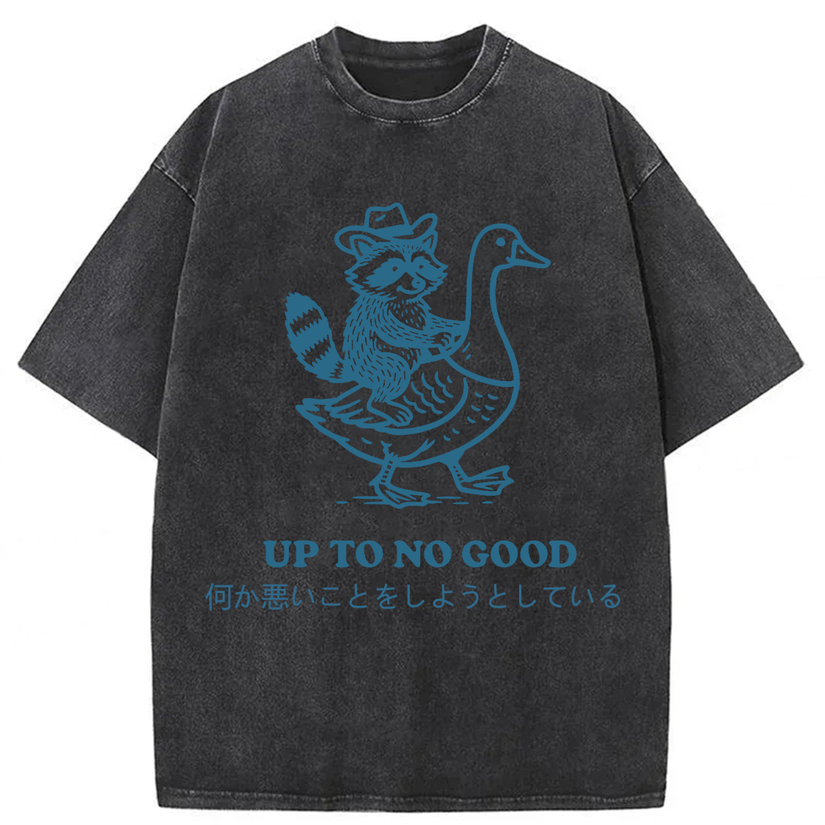 Tokyoviva Japanese Raccoon Riding Goose Up To No Good Washed T-shirt