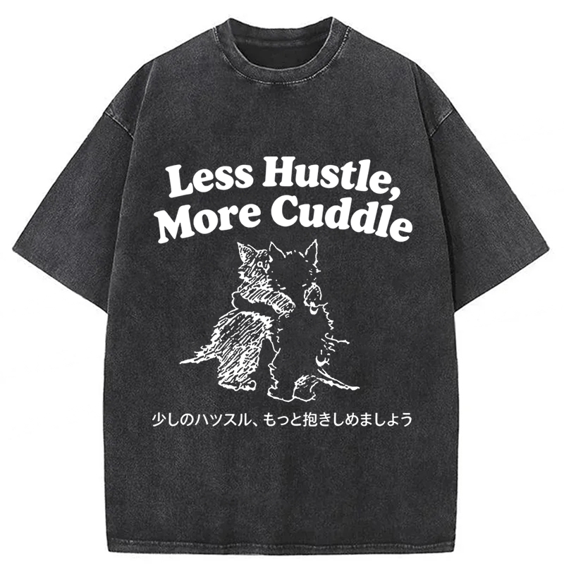 Tokyoviva Less Hustle More Cuddle Cat Washed T-shirt