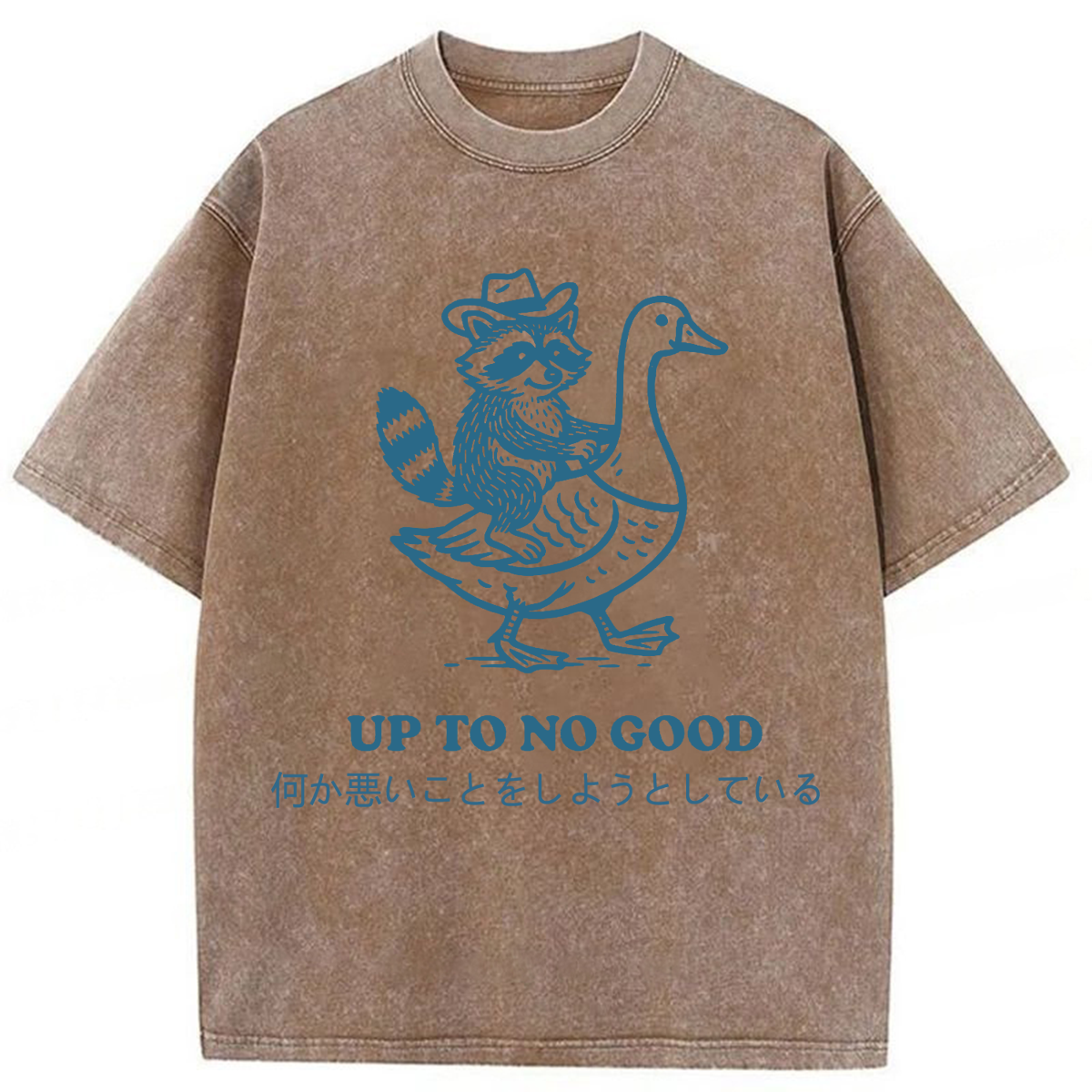 Tokyoviva Japanese Raccoon Riding Goose Up To No Good Washed T-shirt