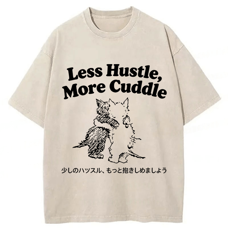 Tokyoviva Less Hustle More Cuddle Cat Washed T-shirt