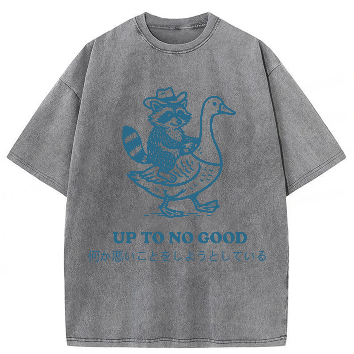 Tokyoviva Japanese Raccoon Riding Goose Up To No Good Washed T-shirt
