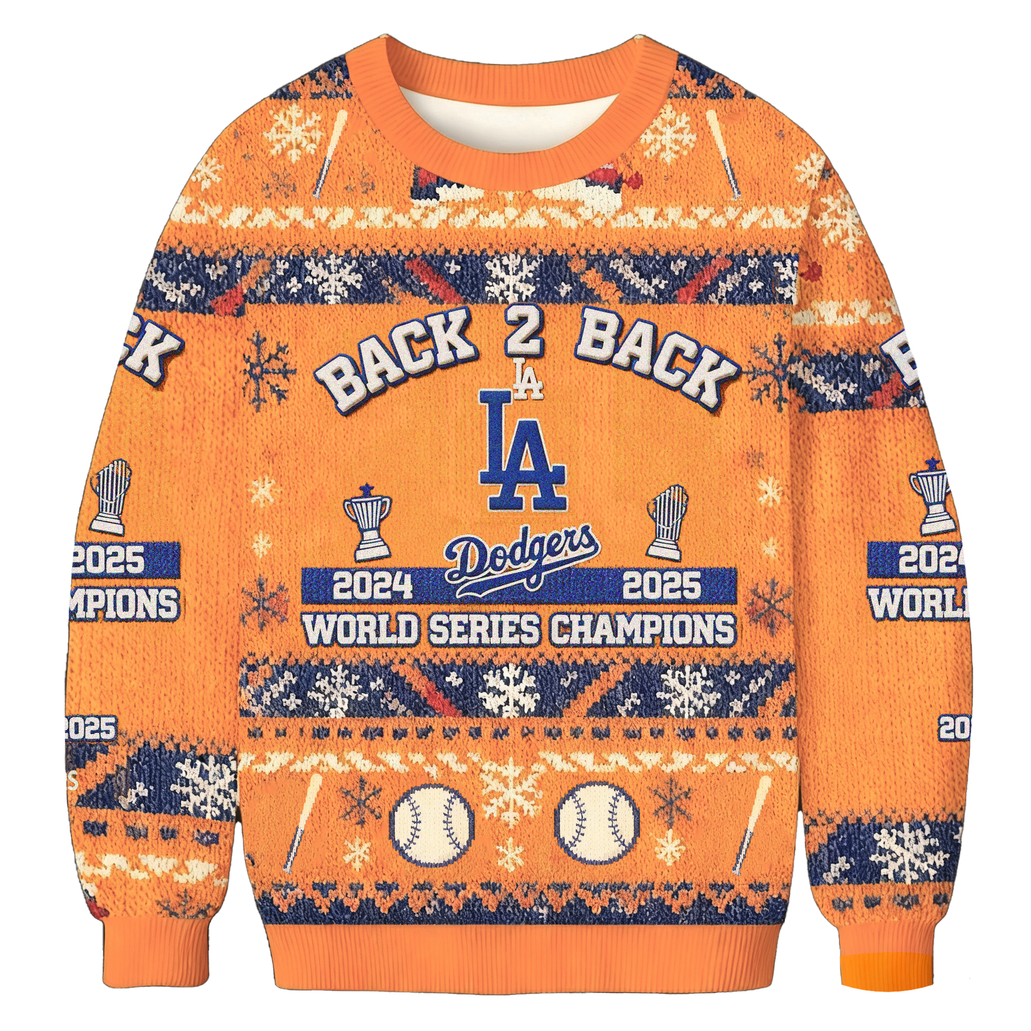 Baddiecat Dodgers Back 2 Back World Series Champs Christmas Ugly Sweatshirt
