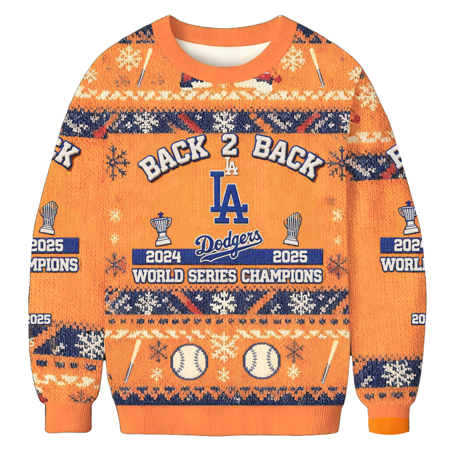 Tokyoviva Dodgers Back 2 Back World Series Champs Christmas Ugly Sweat