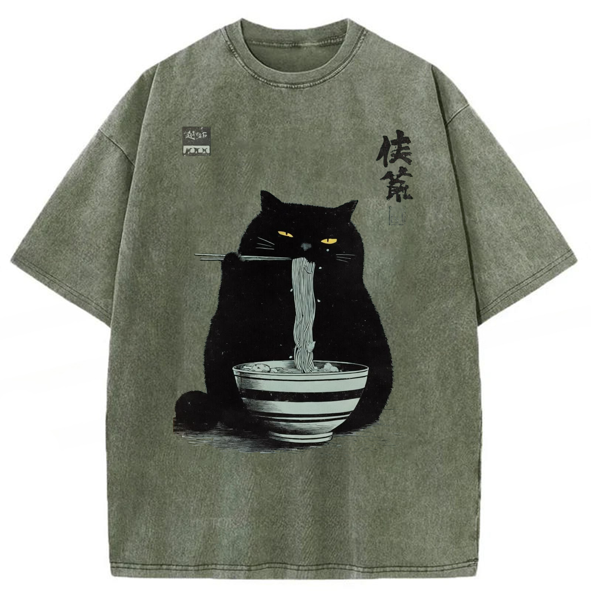 Tokyoviva Japanese Ramen Cat Washed T-shirt