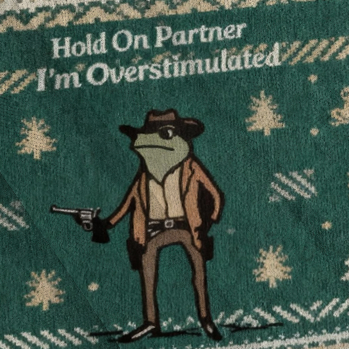 Baddiecat Hold On Partner I'm Overstimulated Christmas Ugly Sweatshirt